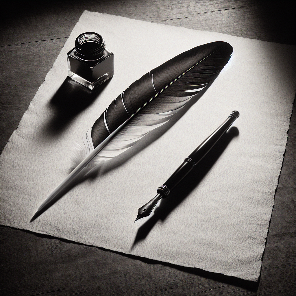 Paper, pen, quill, and ink.